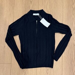 Mango Ribbed Zip-Neck Sweater